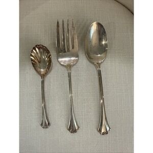 Reed & Barton Silverplate French Chippendale Serving Spoon & Fork & Scalloped Sp